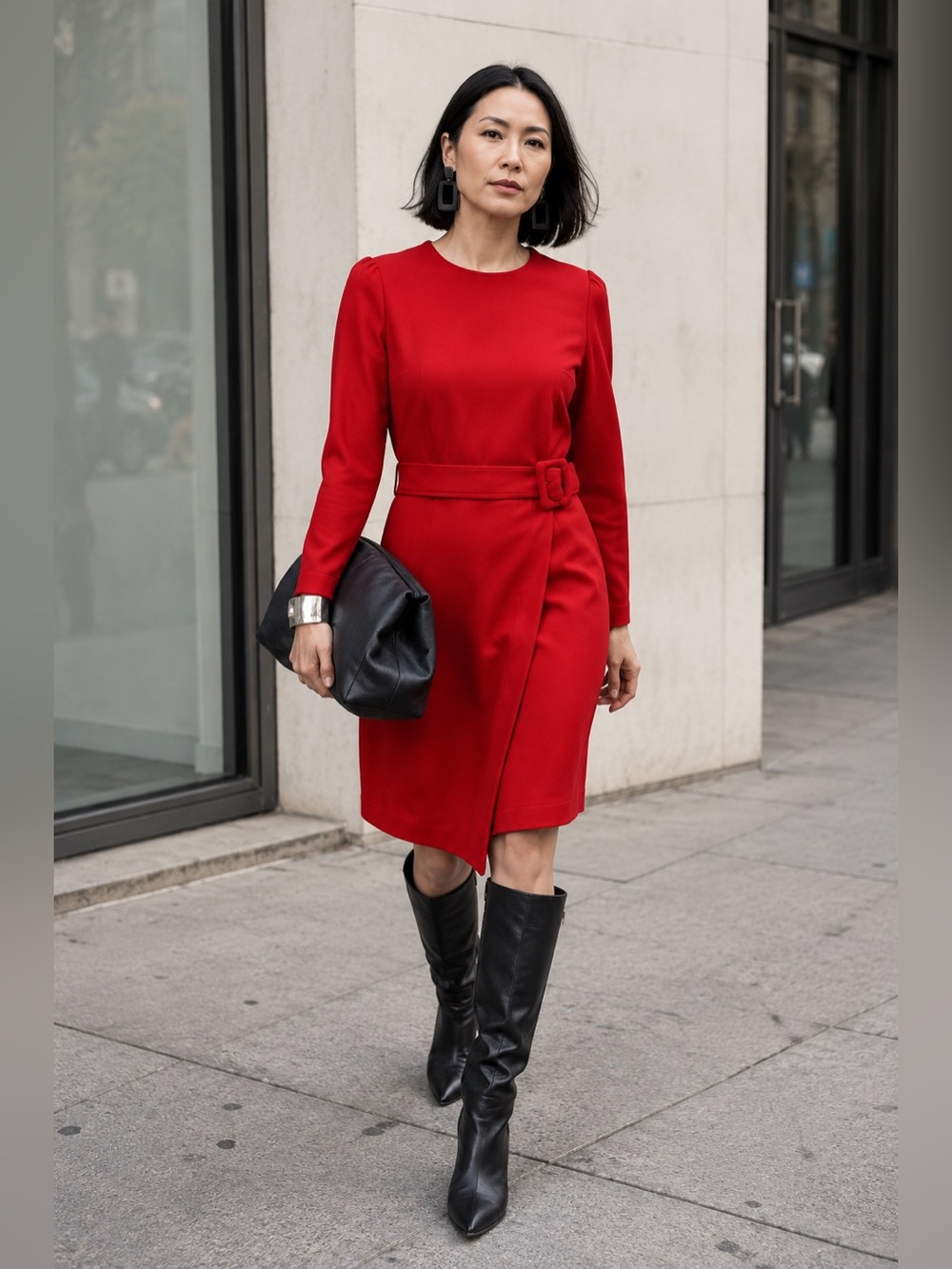 Vintage 80s Outlander Red Cotton Belted Wrap Dress M